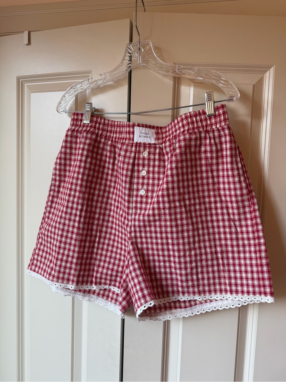 Red Gingham Lace-Trim Lounge Skort - Unknown Brand